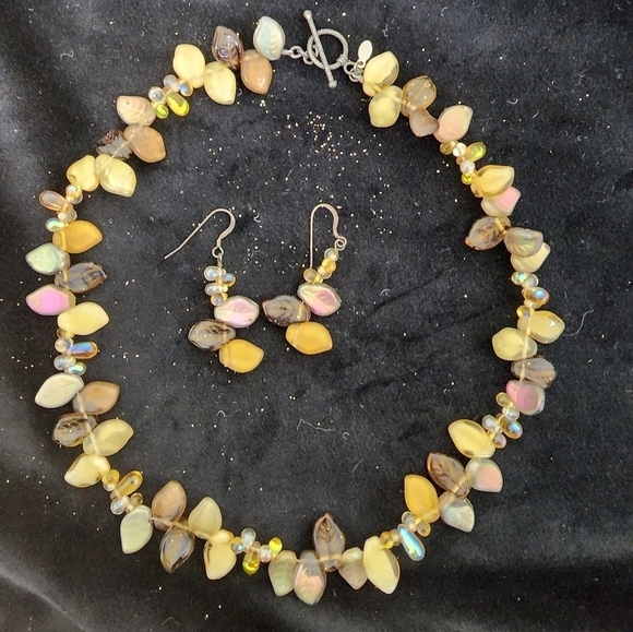 Vintage 80's Handmade Glass Beads Necklace Earrings Set - Picture 1 of 6